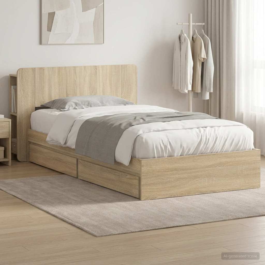 Telaio del letto con storage Rovere Sonoma 90 x 200 cm | homemem39