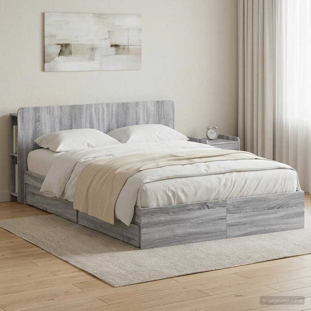 Telaio del letto con storage Sonoma grigio 150 x 200 cm | homemem39