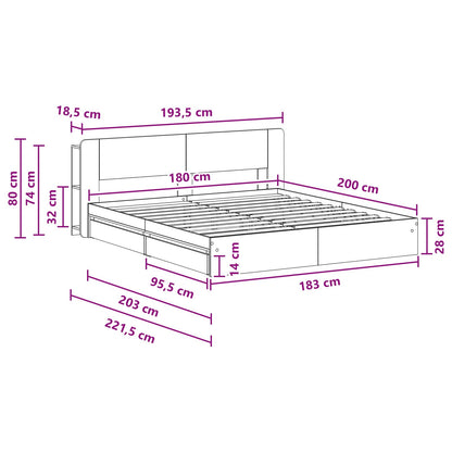 Telaio del letto con storage Sonoma grigio 180 x 200 cm | homemem39