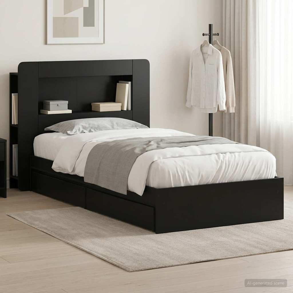 Telaio del letto con storage con cassetto Nero 75 x 190 cm | homemem39