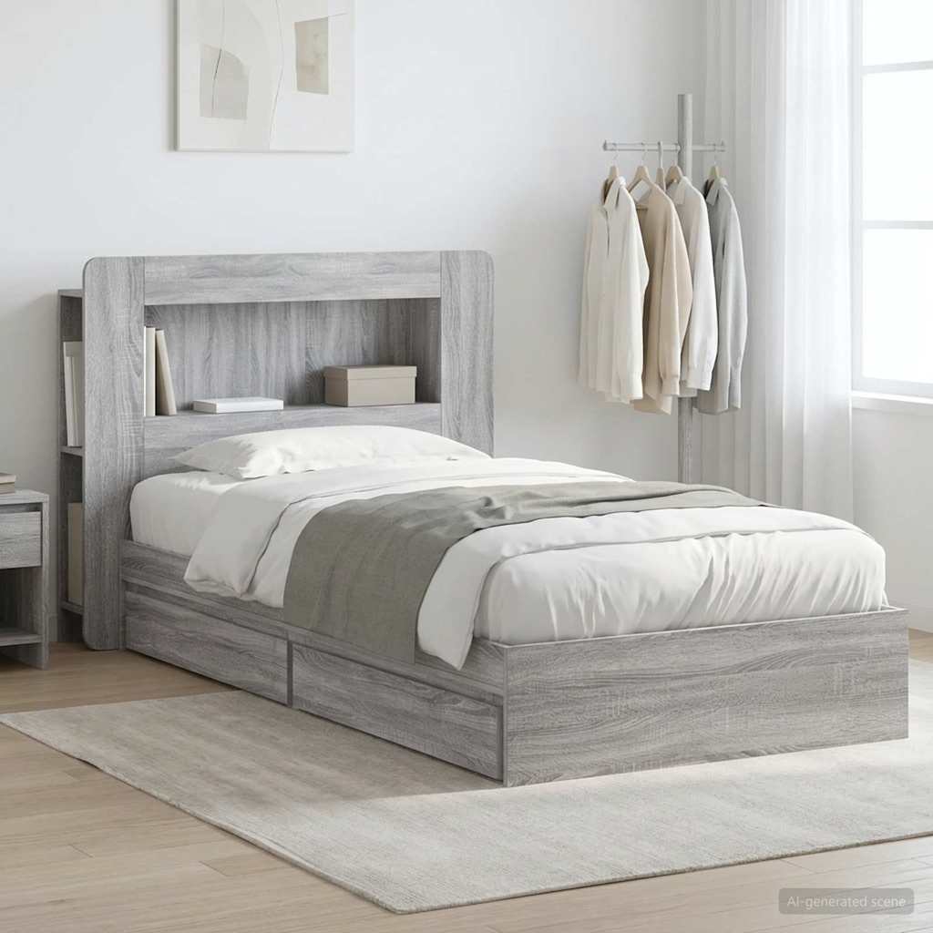 Telaio del letto con storage Sonoma grigio 75 x 190 cm | homemem39