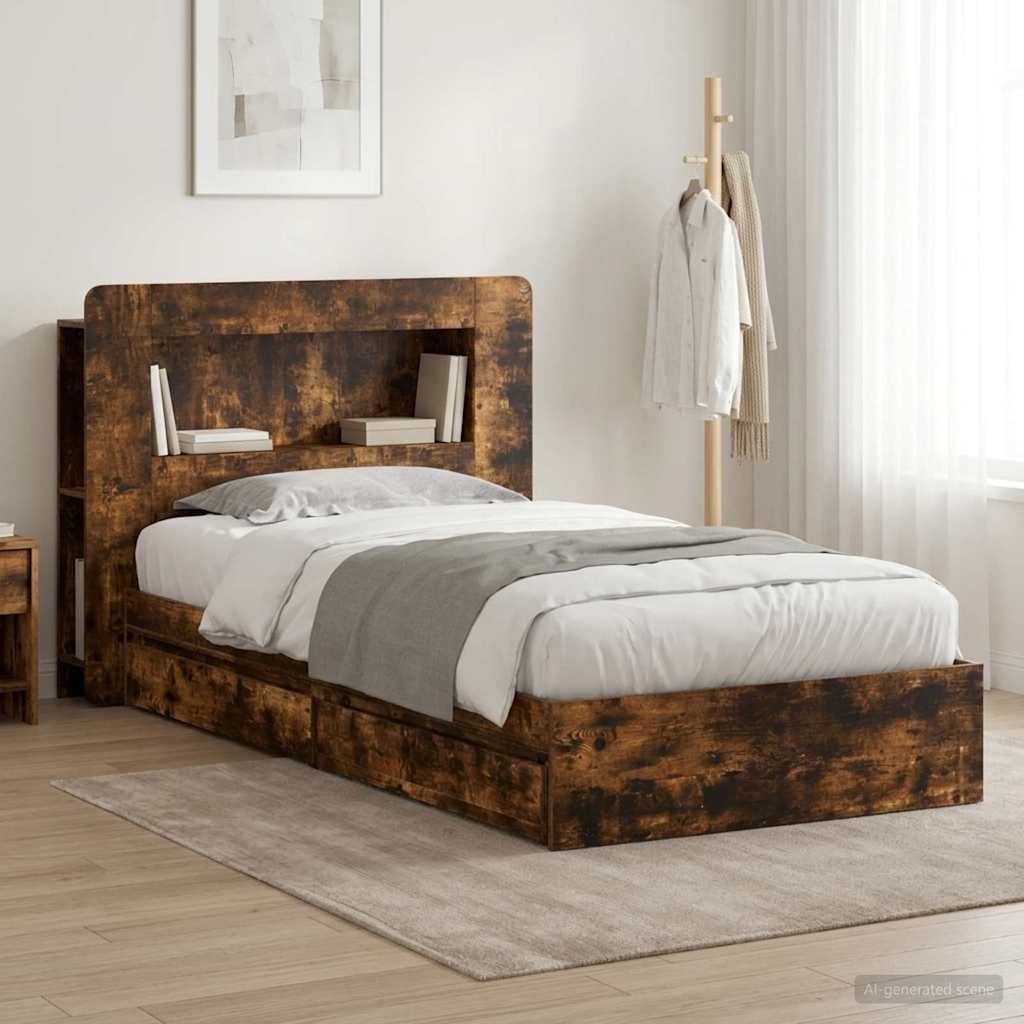 Telaio del letto con storage Rovere Fumo 75 x 190 cm | homemem39