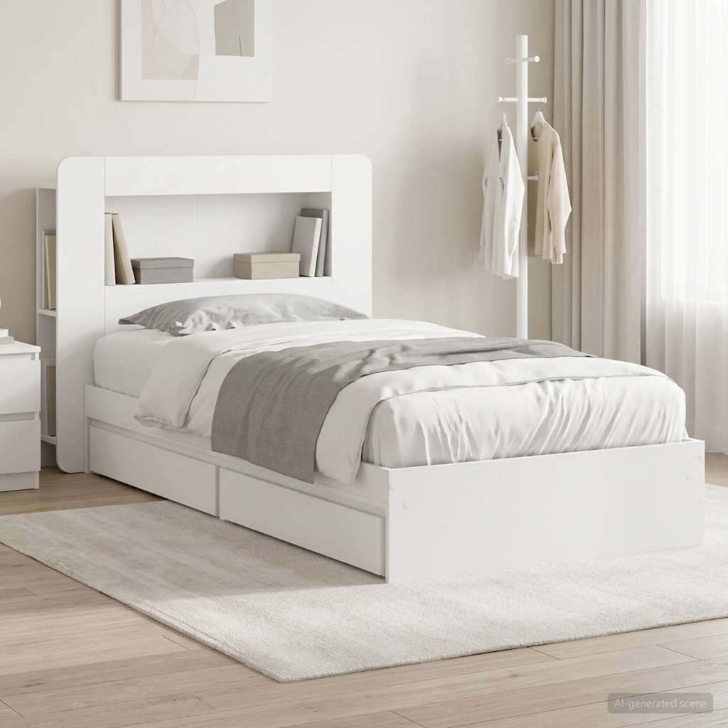 Telaio del letto con storage con cassetto Bianco 75 x 190 cm | homemem39