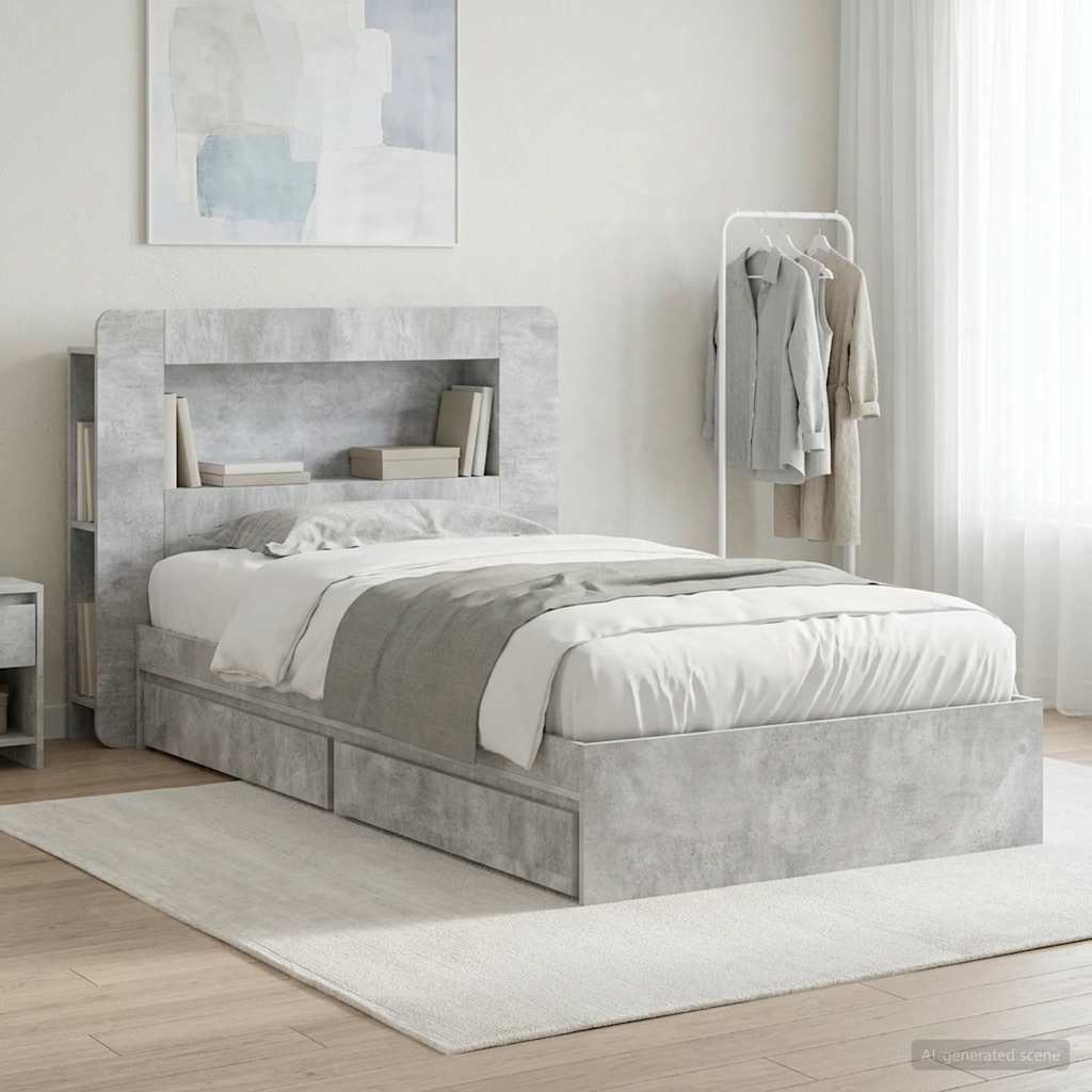 Telaio del letto con storage Grigio Cemento 90 x 190 cm | homemem39