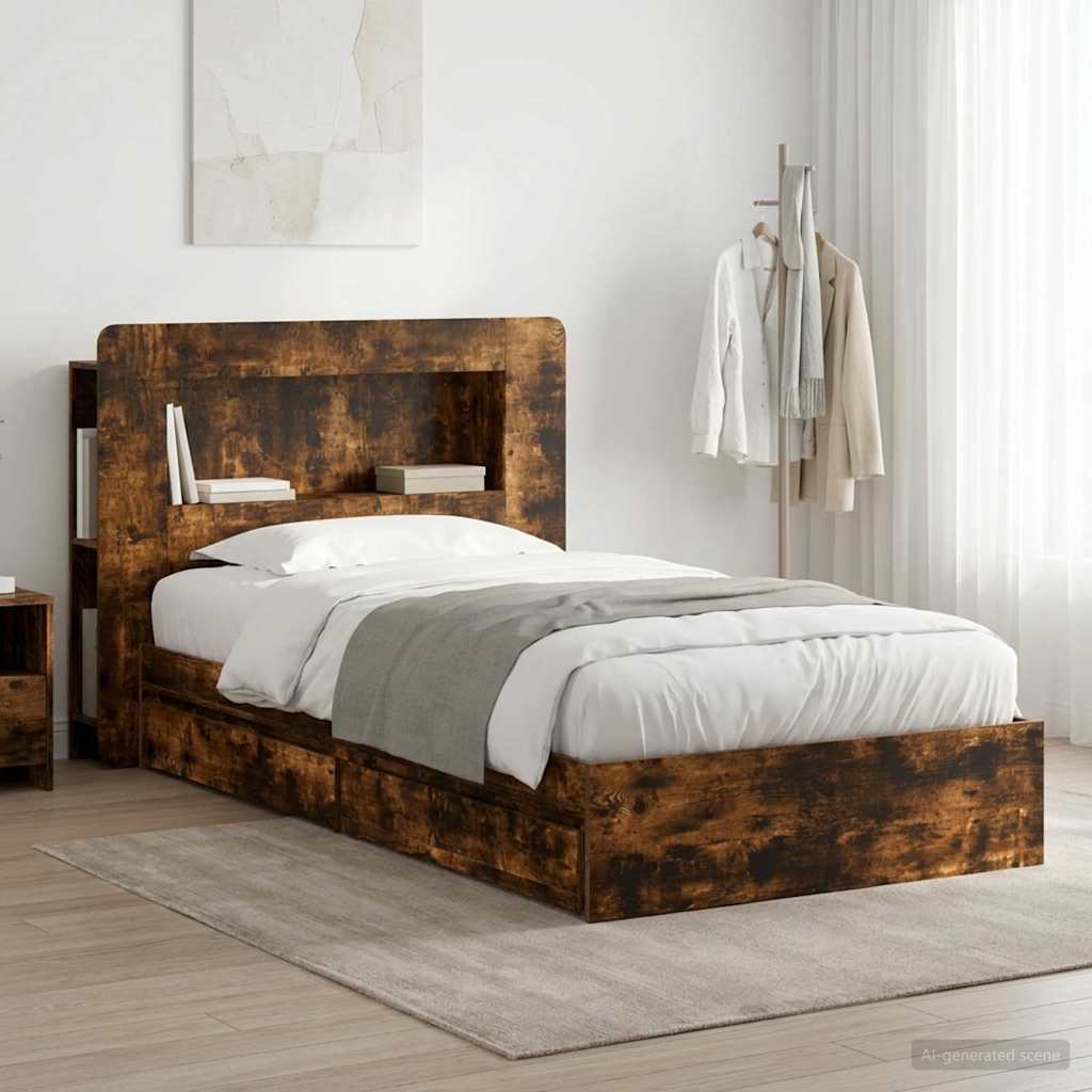 Telaio del letto con storage Rovere Fumo 90 x 190 cm | homemem39