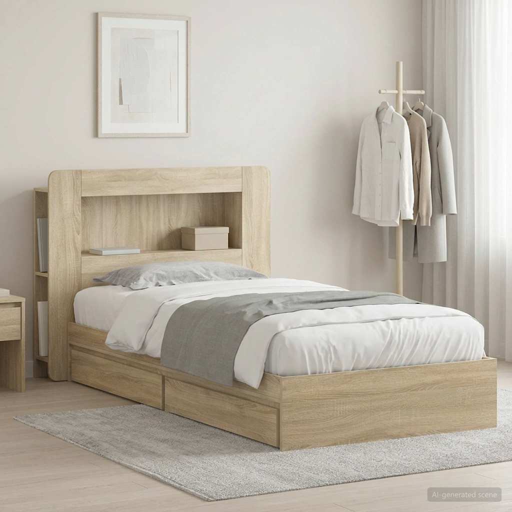 Telaio del letto con storage Rovere Sonoma 90 x 190 cm | homemem39