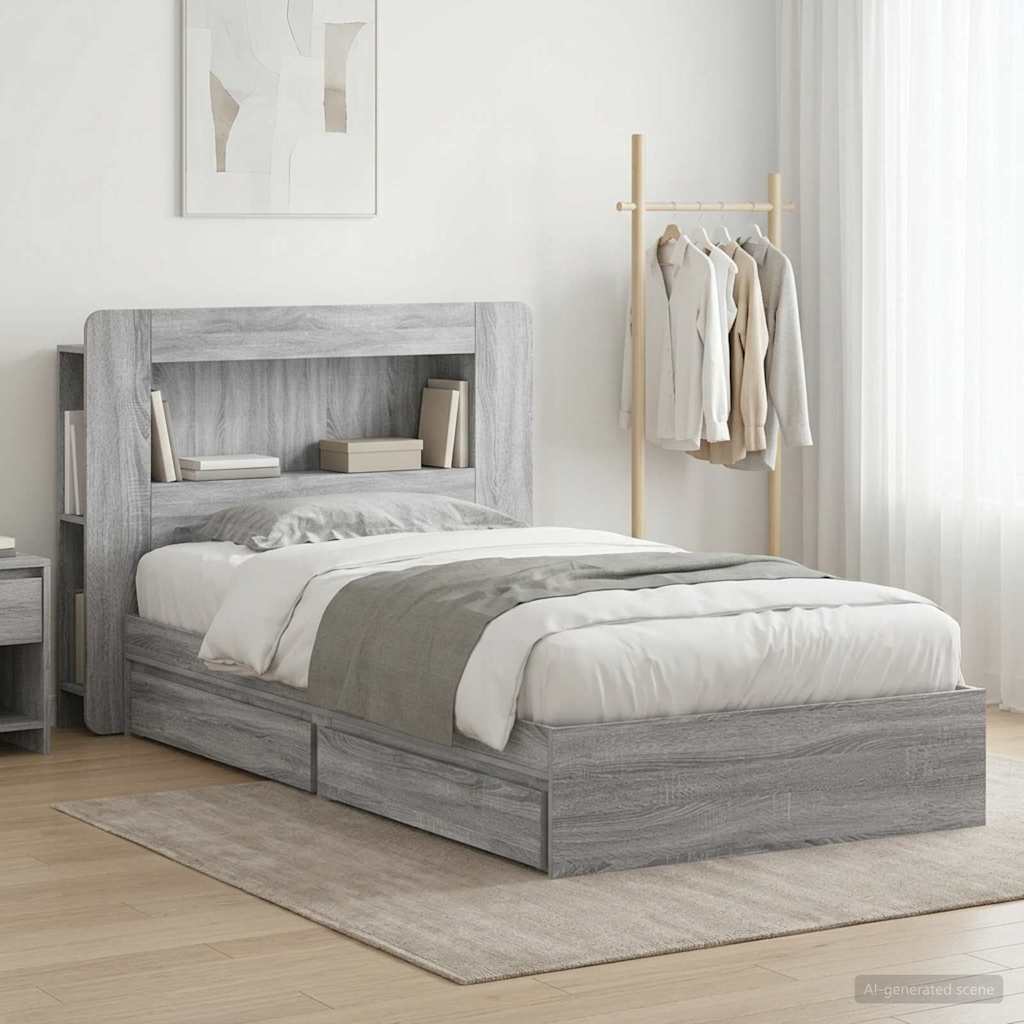Telaio del letto con storage Sonoma grigio 100 x 200 cm | homemem39