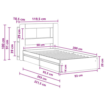 Telaio del letto con storage Rovere Fumo 90 x 200 cm | homemem39