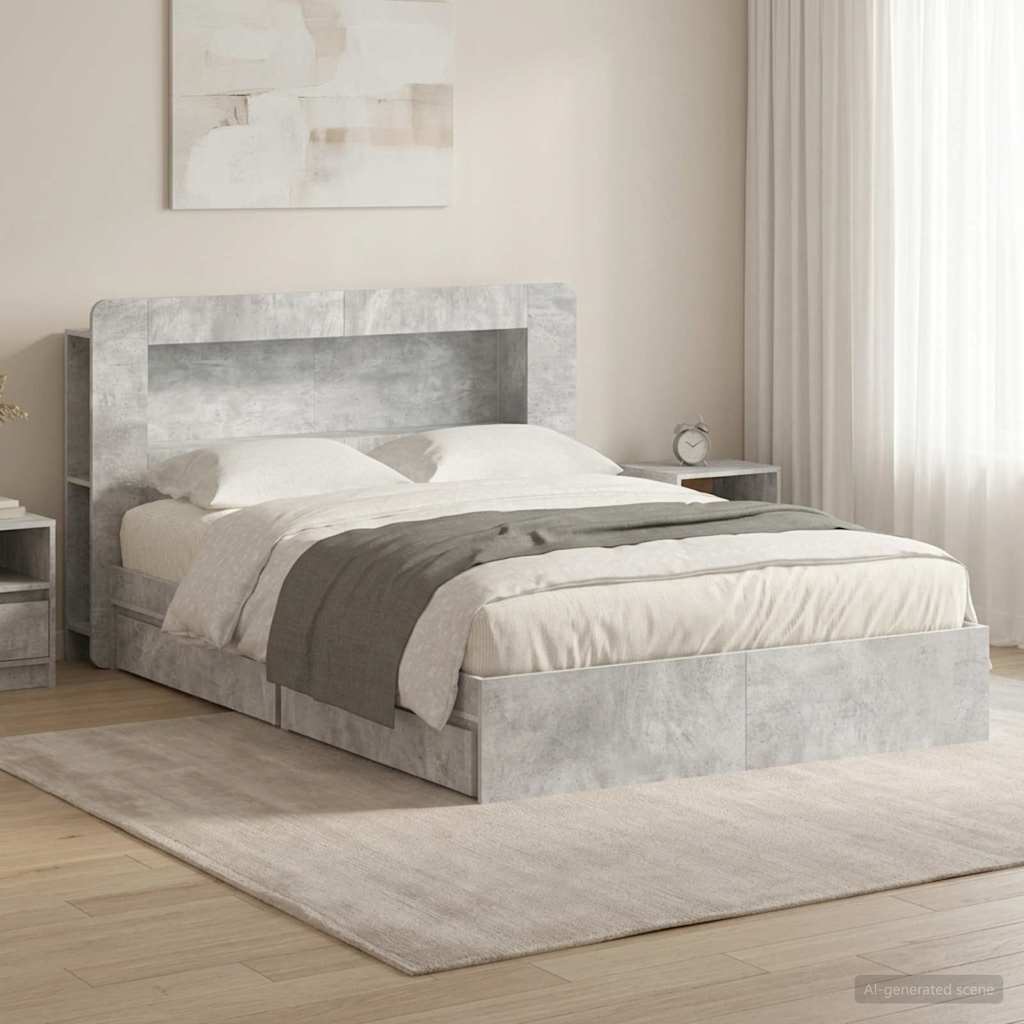 Telaio del letto con storage Grigio Cemento 135 x 190 cm | homemem39