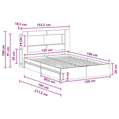 Telaio del letto con storage Rovere Fumo 135 x 190 cm | homemem39