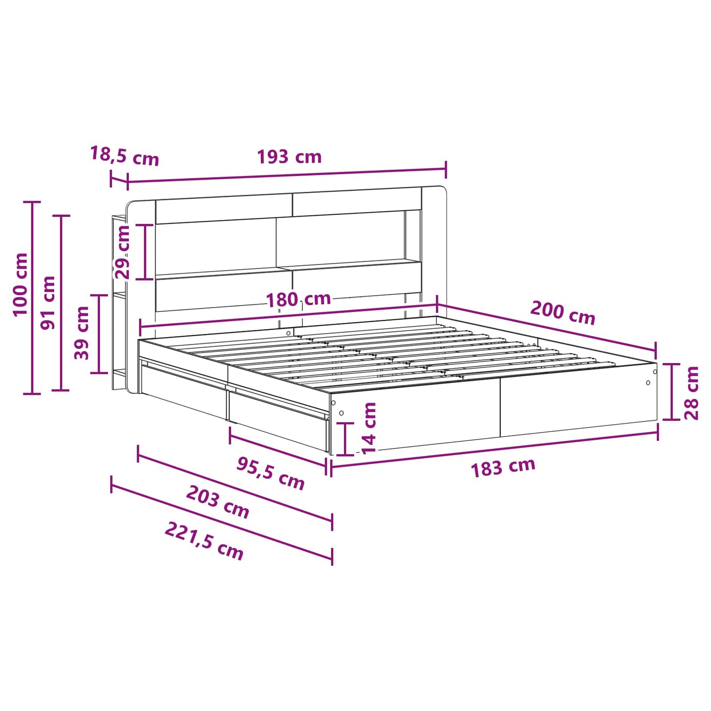 Telaio del letto con storage Sonoma grigio 180 x 200 cm | homemem39