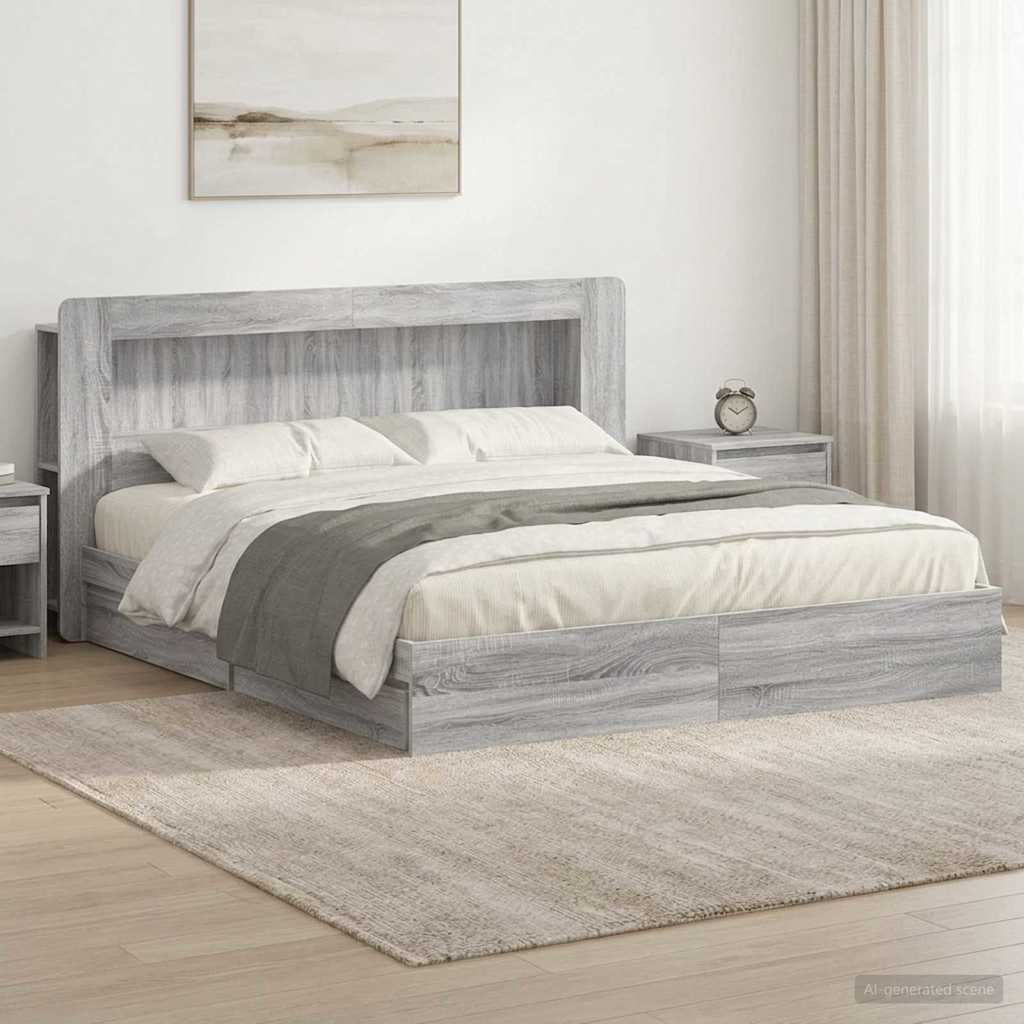 Telaio del letto con storage Sonoma grigio 200 x 200 cm | homemem39