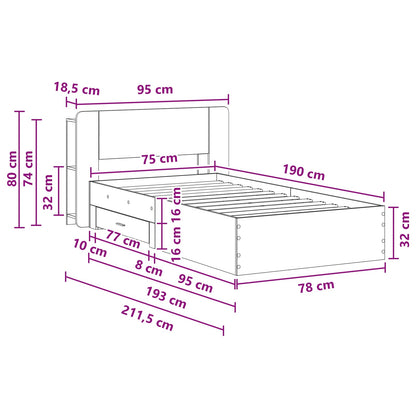 Telaio del letto con storage con testiera Nero 75 x 190 cm | homemem39