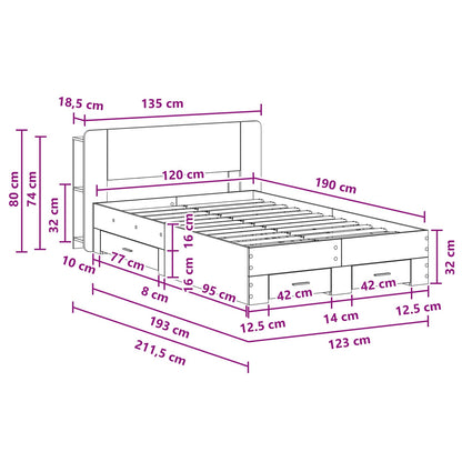 Telaio del letto con storage Legno antico 120 x 190 cm | homemem39