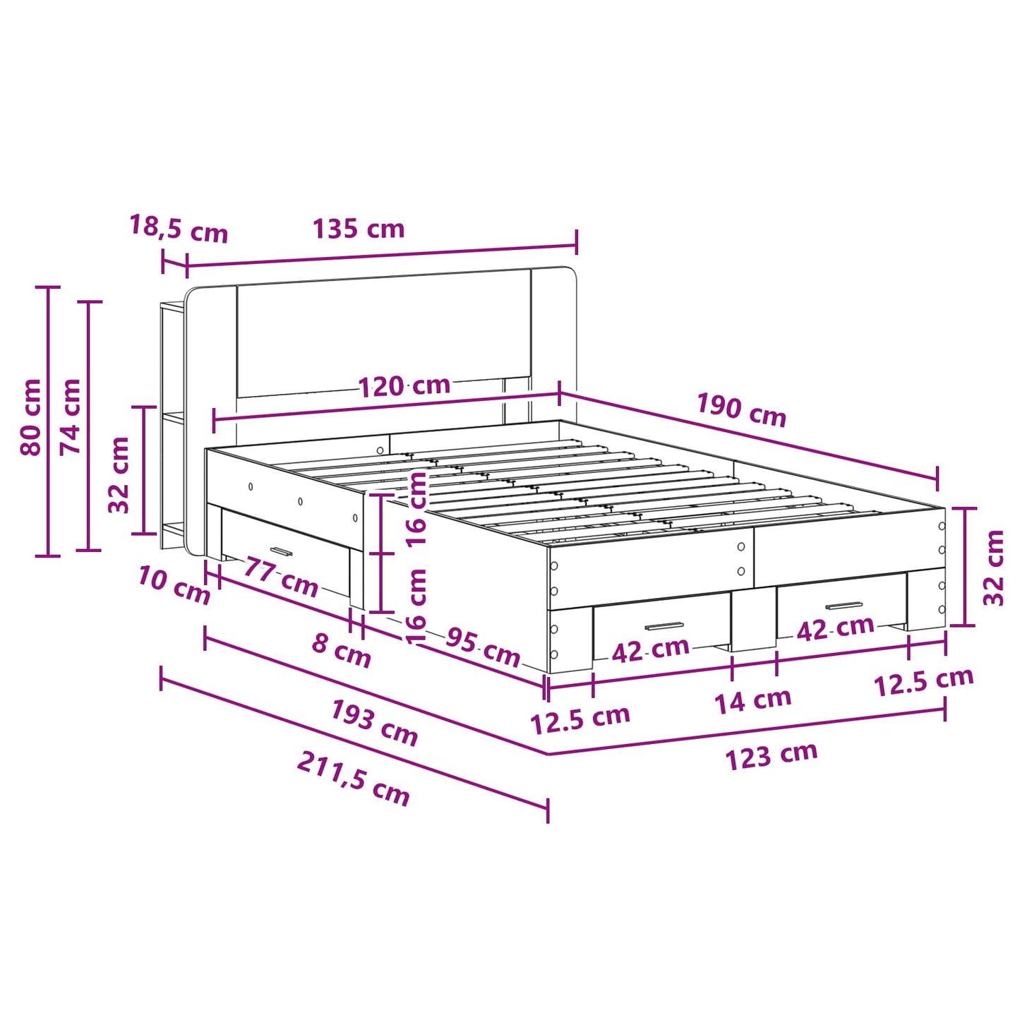 Telaio del letto con storage Rovere Fumo 120 x 190 cm | homemem39