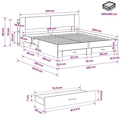 Telaio del letto con storage Grigio Cemento 200 x 200 cm | homemem39