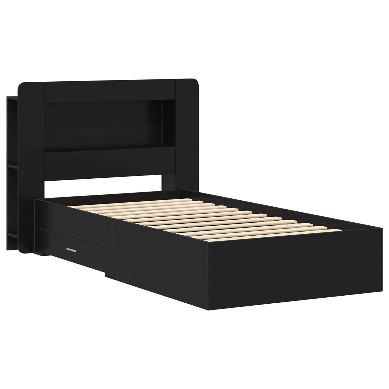 Telaio del letto con storage con testiera Nero 75 x 190 cm | homemem39