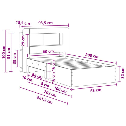 Telaio del letto con storage Sonoma grigio 80 x 200 cm | homemem39