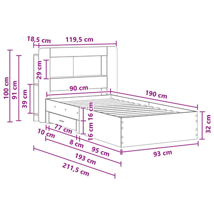 Telaio del letto con storage Legno antico 90 x 190 cm | homemem39