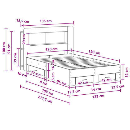 Telaio del letto con storage Legno antico 120 x 190 cm | homemem39
