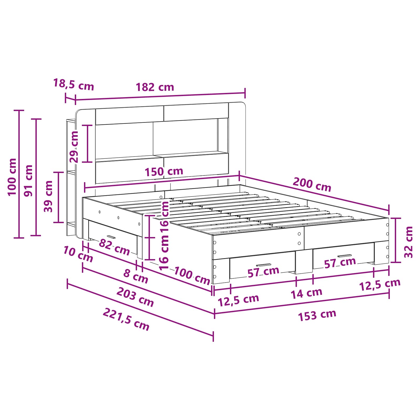 Telaio del letto con storage Grigio Cemento 150 x 200 cm | homemem39