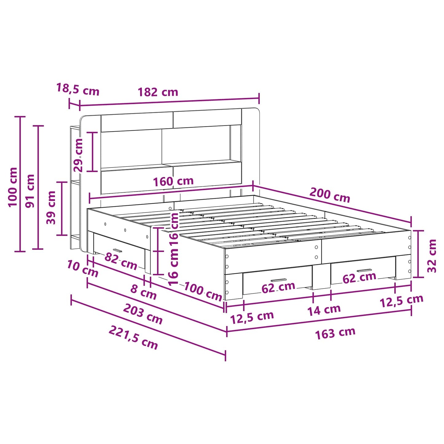 Telaio del letto con storage Grigio Cemento 160 x 200 cm | homemem39