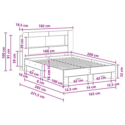 Telaio del letto con storage Sonoma grigio 160 x 200 cm | homemem39