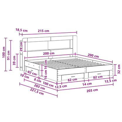 Telaio del letto con storage Sonoma grigio 200 x 200 cm