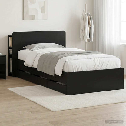 Telaio del letto con storage con testiera Nero 75 x 190 cm | homemem39