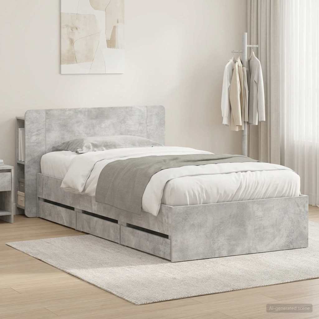 Telaio del letto con storage Grigio Cemento 75 x 190 cm | homemem39