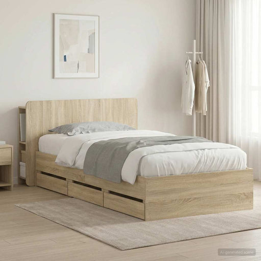 Struttura del letto con stoccaggio e testata Rovere Sonoma - homemem39