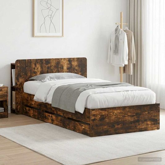 Struttura del letto con stoccaggio e testata Rovere Fumo - homemem39