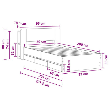 Telaio del letto con storage Rovere Fumo 80 x 200 cm | homemem39