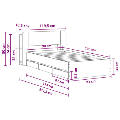 Telaio del letto con storage Rovere Fumo 90 x 190 cm | homemem39