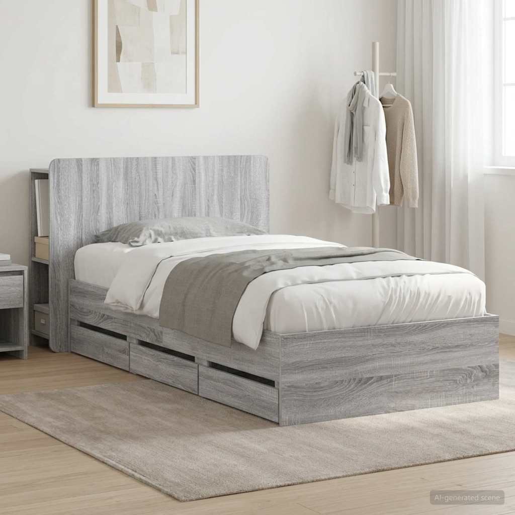 Telaio del letto con storage Sonoma grigio 100 x 200 cm | homemem39