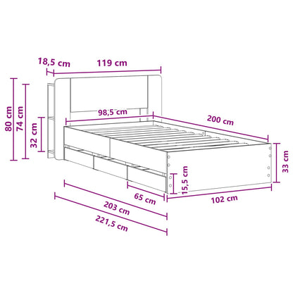 Telaio del letto con storage Sonoma grigio 100 x 200 cm | homemem39