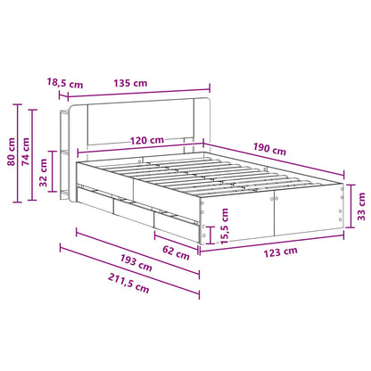 Telaio del letto con storage Rovere Fumo 120 x 190 cm | homemem39