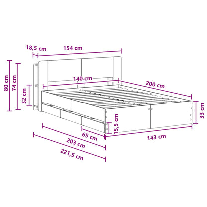 Telaio del letto con storage Sonoma grigio 140 x 200 cm | homemem39