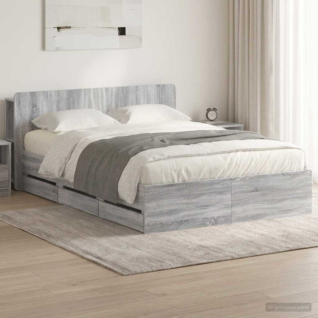 Telaio del letto con storage Sonoma grigio 150 x 200 cm | homemem39