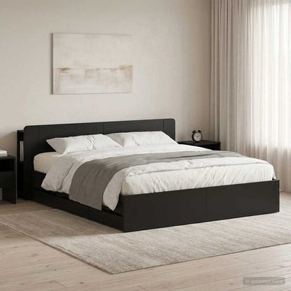 Telaio del letto con storage con testiera Nero 180 x 200 cm | homemem39
