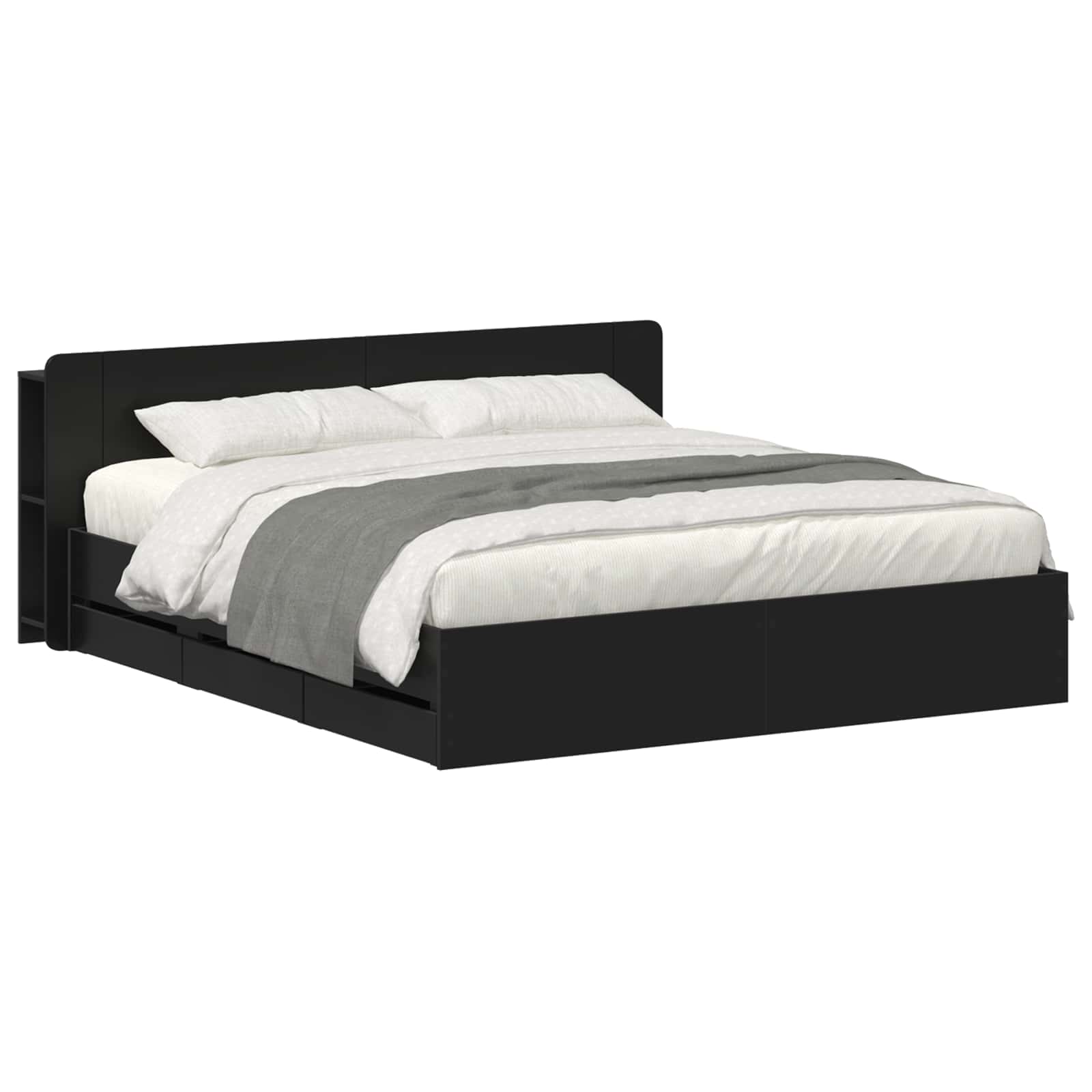Telaio del letto con storage con testiera Nero 180 x 200 cm | homemem39
