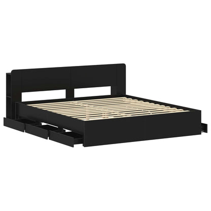 Telaio del letto con storage con testiera Nero 180 x 200 cm | homemem39