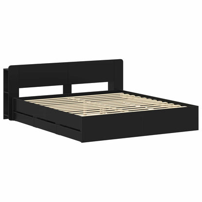 Telaio del letto con storage con testiera Nero 200 x 200 cm | homemem39