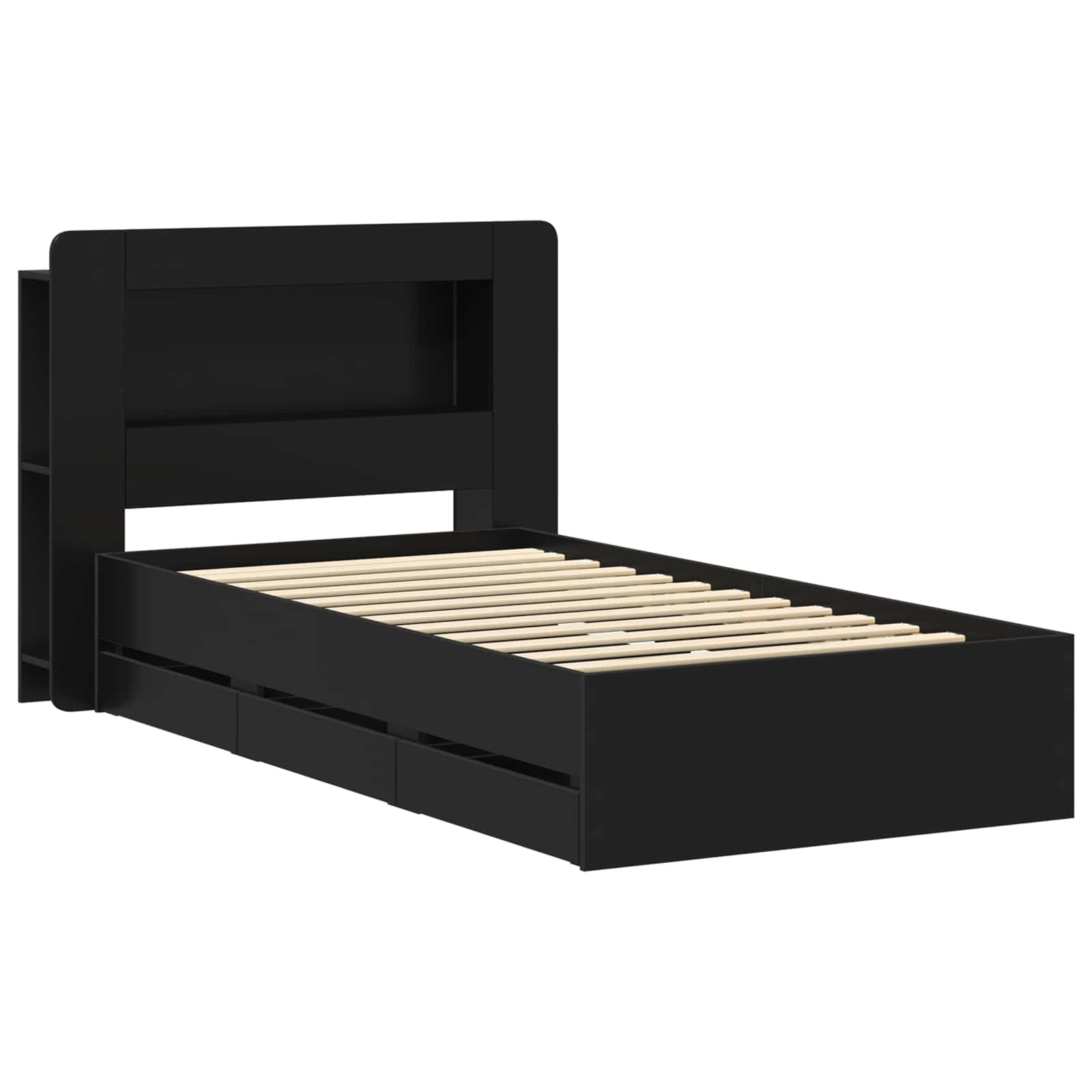 Telaio del letto con storage con testiera Nero 75 x 190 cm | homemem39