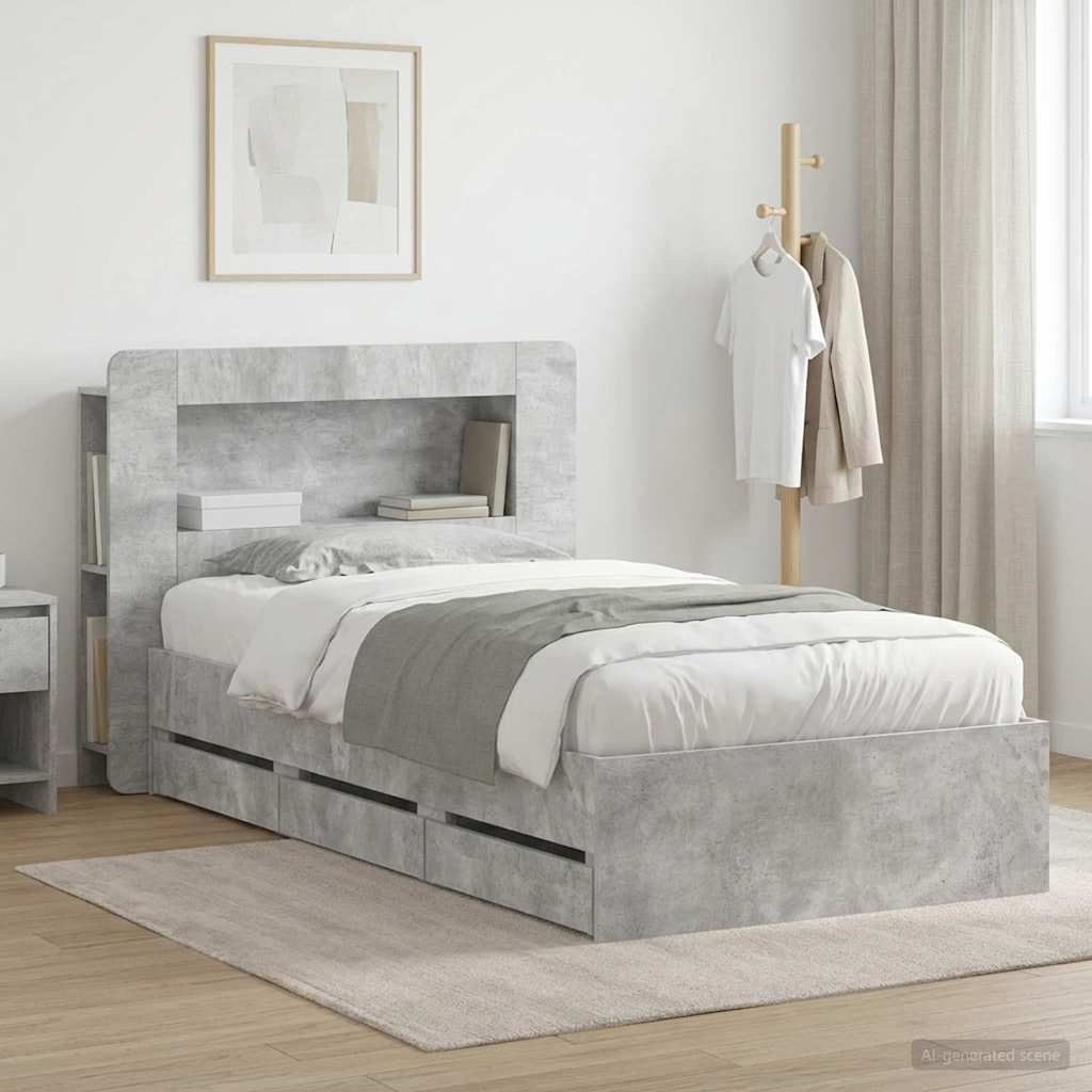 Telaio del letto con storage Grigio Cemento 75 x 190 cm | homemem39