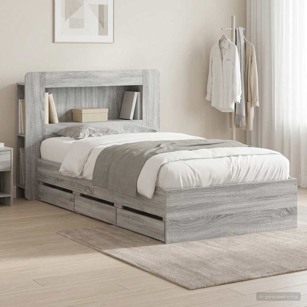Telaio del letto con storage Sonoma grigio 75 x 190 cm | homemem39