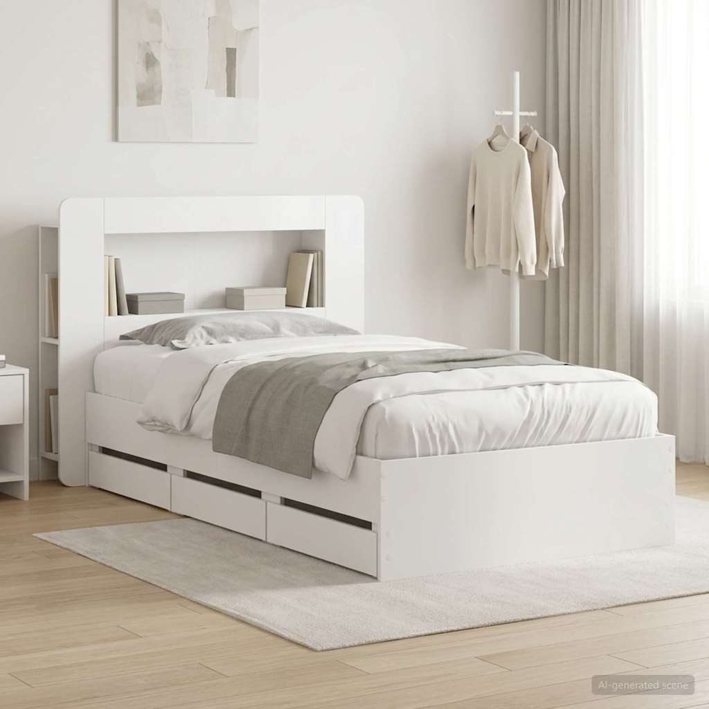 Telaio del letto con storage con testiera Bianco 75 x 190 cm | homemem39
