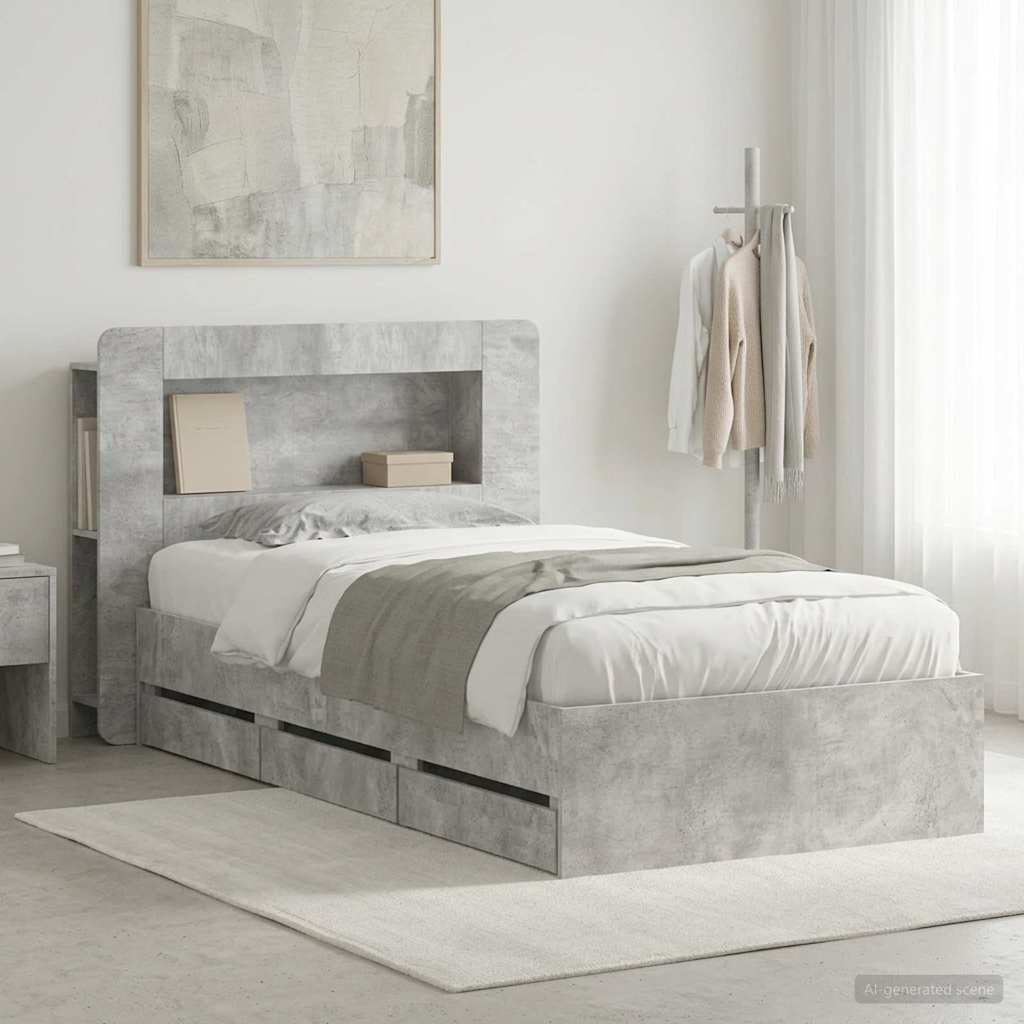 Telaio del letto con storage Grigio Cemento 80 x 200 cm | homemem39