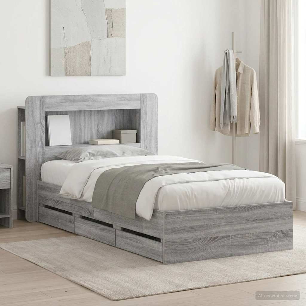 Telaio del letto con storage Sonoma grigio 100 x 200 cm | homemem39