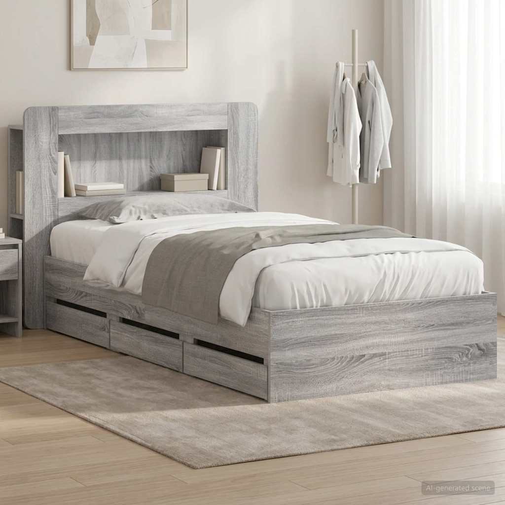 Telaio del letto con storage Sonoma grigio 90 x 200 cm | homemem39